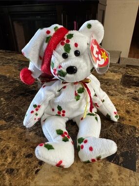 🎄1998 Ty Holiday Teddy Beanie Baby Gold Red Ribbon